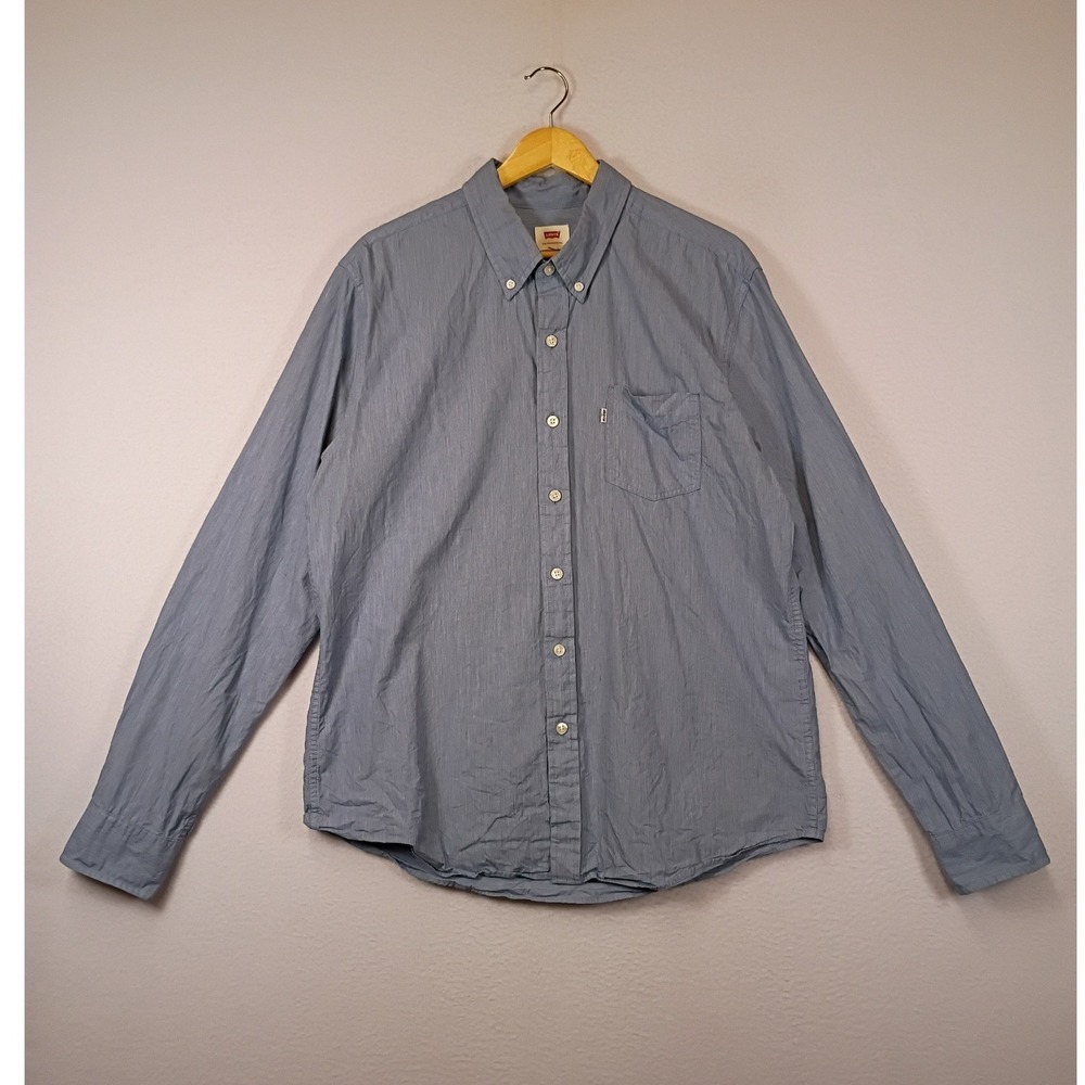Classic Americana Levi's Mens Large‎ Blue Textured Cotton Button Down Shirt